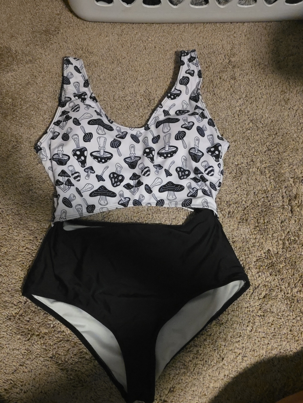 Women's Black & White Mushroom Print One-Piece Swimsuit